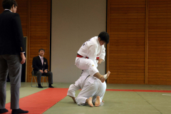 【男子73キロ級・リーグ戦】関節技に持ち込む白樺学園の大城源志(上)。この後、腕ひしぎ十字固めで一本勝ちした